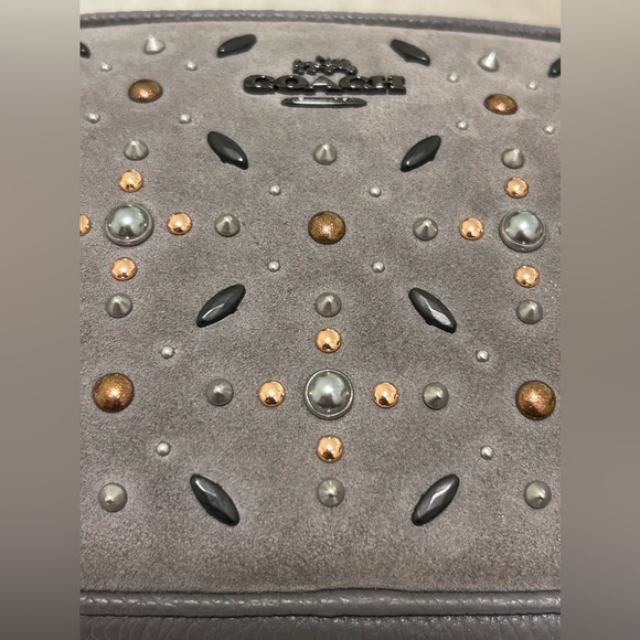 COACH Prairie Rivets Suede & Pebble Leather Crossbody/Wristlet in Heather Grey - Picture 6 of 9